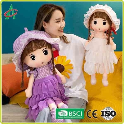 เดรสสีม่วงน่ารักและกระโปรงสีขาวและสีชมพูตุ๊กตาผ้าขี้ริ้วพร้อมหมวก 12 นิ้ว