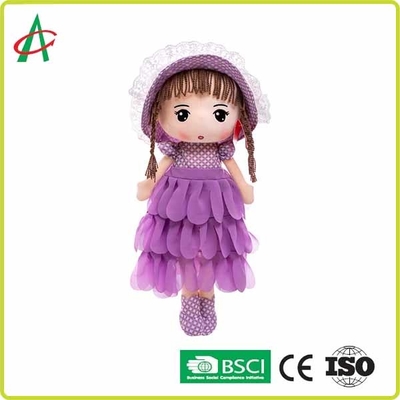 เดรสสีม่วงน่ารักและกระโปรงสีขาวและสีชมพูตุ๊กตาผ้าขี้ริ้วพร้อมหมวก 12 นิ้ว