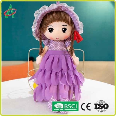 เดรสสีม่วงน่ารักและกระโปรงสีขาวและสีชมพูตุ๊กตาผ้าขี้ริ้วพร้อมหมวก 12 นิ้ว