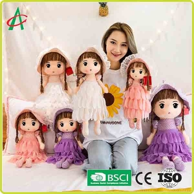 เดรสสีม่วงน่ารักและกระโปรงสีขาวและสีชมพูตุ๊กตาผ้าขี้ริ้วพร้อมหมวก 12 นิ้ว