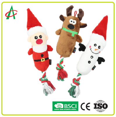 EN71 ของเล่นสุนัขเชือกตุ๊กตาซักเครื่องได้พร้อม Squeaker Christmas